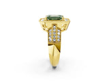 Yellow gold Fancy Green Emerald Cut Halo Diamond Engagement Ring with Pave Split Shank and Four-Prong Setting_14