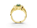 Yellow gold Fancy Green Emerald Cut Halo Diamond Engagement Ring with Pave Split Shank and Four-Prong Setting_15
