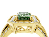 Yellow gold Fancy Green Emerald Cut Halo Diamond Engagement Ring with Pave Split Shank and Four-Prong Setting_16