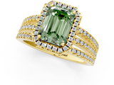 Yellow gold Fancy Green Emerald  Cut Halo Diamond Engagement Ring with Split Shank and Four-Prong Setting_21