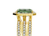 Yellow gold Fancy Green Emerald  Cut Halo Diamond Engagement Ring with Split Shank and Four-Prong Setting_25