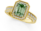 Yellow gold Fancy Green Emerald  Cut Halo Diamond Pave Band Ring with Four-Prong Setting_46