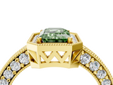 Yellow gold Fancy Green Emerald  Cut Halo Diamond Pave Band Ring with Four-Prong Setting_49