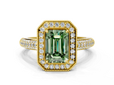 Yellow gold Fancy Green Emerald  Cut Halo Diamond Pave Band with Four-Prong Setting_36