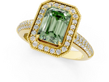 Yellow gold Fancy Green Emerald  Cut Halo Diamond Pave Band with Four-Prong Setting_37