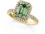 Yellow gold Fancy Green Emerald Cut Halo Diamond Pave Band with Prong Setting_1