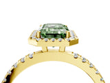 Yellow gold Fancy Green Emerald Cut Halo Diamond Pave Band with Prong Setting_4