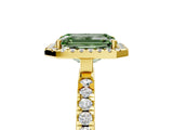 Yellow gold Fancy Green Emerald Cut Halo Diamond Pave Band with Prong Setting_5