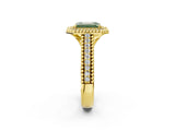 Yellow gold Fancy Green Emerald Cut Halo Diamond Ring with Beaded Split Shank and Four-Prong Setting_2