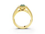 Yellow gold Fancy Green Emerald Cut Halo Diamond Ring with Beaded Split Shank and Four-Prong Setting_3