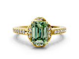Yellow gold Fancy Green Emerald  Cut Halo Diamond Ring with Channel Set Band and Four-Prong Setting_32