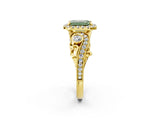 Yellow gold Fancy Green Emerald Cut Halo Diamond Ring with Milgrain and Bezel Accents on a Split Shank Band_14