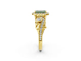 Yellow gold Fancy Green Emerald Cut Halo Diamond Ring with Milgrain and Bezel Accents on a Split Shank Band_26