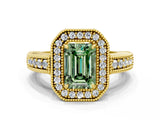 Yellow gold Fancy Green Emerald  Cut Halo Diamond Ring with Pavé Band and Four-Prong Setting_68