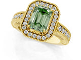 Yellow gold Fancy Green Emerald  Cut Halo Diamond Ring with Pavé Band and Four-Prong Setting_69
