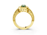 Yellow gold Fancy Green Emerald  Cut Halo Diamond Ring with Pavé Band and Four-Prong Setting_71