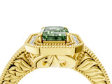 Yellow gold Fancy Green Emerald  Cut Halo Diamond Ring with Pavé Band and Four-Prong Setting_72