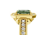Yellow gold Fancy Green Emerald  Cut Halo Diamond Ring with Pavé Band and Four-Prong Setting_73