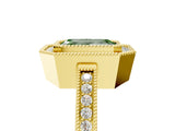 Yellow gold Fancy Green Emerald  Cut Halo Diamond Ring with Pavé Band and Milgrain Prong Setting_37