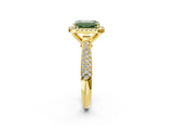 Yellow gold Fancy Green Emerald Cut Halo Diamond Ring with Pavé Band_2