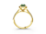 Yellow gold Fancy Green Emerald Cut Halo Diamond Ring with Pavé Band_3