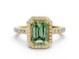 Yellow gold Fancy Green Emerald  Cut Halo Diamond Ring with Pave Band and Four-Prong Setting_24