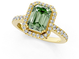 Yellow gold Fancy Green Emerald  Cut Halo Diamond Ring with Pave Band and Four-Prong Setting_25