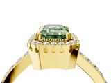 Yellow gold Fancy Green Emerald  Cut Halo Diamond Ring with Pave Band and Four-Prong Setting_28