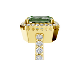 Yellow gold Fancy Green Emerald  Cut Halo Diamond Ring with Pave Band and Four-Prong Setting_29