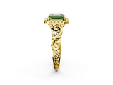 Yellow gold Fancy Green Emerald  Cut Halo Diamond Ring with Scrollwork Band and Four-Prong Setting_91