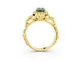Yellow gold Fancy Green Emerald  Cut Halo Diamond Ring with Scrollwork Band and Four-Prong Setting_92