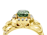 Yellow gold Fancy Green Emerald  Cut Halo Diamond Ring with Scrollwork Band and Four-Prong Setting_93