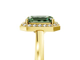 Yellow gold Fancy Green Emerald Cut Halo Diamond Ring with Solitaire Band and Prong Setting_5