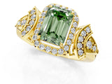 Yellow gold Fancy Green Emerald Cut Halo Diamond Split Shank Engagement Ring with Four-Prong Setting_13