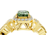 Yellow gold Fancy Green Emerald Cut Halo Diamond Split Shank Engagement Ring with Four-Prong Setting_16