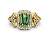 Yellow gold Fancy Green Emerald Cut Halo Diamond Split Shank Engagement Ring with Four-Prong Setting_6