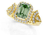 Yellow gold Fancy Green Emerald Cut Halo Diamond Split Shank Engagement Ring with Four-Prong Setting_7
