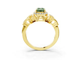 Yellow gold Fancy Green Emerald Cut Halo Diamond Split Shank Engagement Ring with Four-Prong Setting_9
