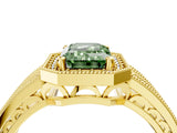 Yellow gold Fancy Green Emerald Cut Halo Diamond Split Shank Ring with Prong Setting_10