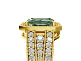 Yellow gold Fancy Green Emerald Cut Halo Diamond Split Shank Ring with Prong Setting_11