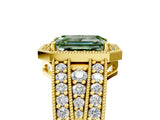 Yellow gold Fancy Green Emerald Cut Halo Diamond Split Shank Ring with Prong Setting_5