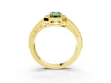 Yellow gold Fancy Green Emerald Cut Halo Diamond Split Shank Ring with Prong Setting_9