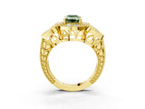 Yellow gold Fancy Green Emerald Cut Halo Milgrain Diamond Engagement Ring with Leaf Band and Four-Prong Setting_3
