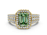 Yellow gold Fancy Green Emerald Cut Halo Pavé Diamond Engagement Ring with Split Shank and Four-Prong Setting_3