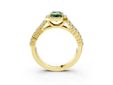 Yellow gold Fancy Green Emerald Cut Halo Pavé Diamond Engagement Ring with Split Shank and Four-Prong Setting_6