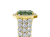 Yellow gold Fancy Green Emerald Cut Halo Pavé Diamond Engagement Ring with Split Shank and Four-Prong Setting_8