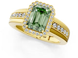 Yellow gold Fancy Green Emerald  Cut Halo Pave Band Four-Prong Ring_50