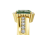 Yellow gold Fancy Green Emerald  Cut Halo Pave Band Four-Prong Ring_54