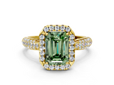 Yellow gold Fancy Green Emerald  Cut Halo Pave Band Four-Prong Setting Ring_37
