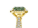Yellow gold Fancy Green Emerald  Cut Halo Pave Band Four-Prong Setting Ring_42